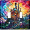 thumbnail image 1 of Metal Light Switch Wall Plate Outlet Cover (Printed Image of Stained Glass Mansion - Double Toggle), 1 of 1