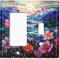 thumbnail image 1 of Metal Light Switch Wall Plate Outlet Cover (Printed Image of Stained Glass Mountain View with Flowers - 2 Gang GFI Rocker/Toggle), 1 of 1