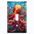 thumbnail image 1 of Metal Light Switch Wall Plate Outlet Cover (Printed Image of Stained Glass Octopus - Single Toggle), 1 of 1