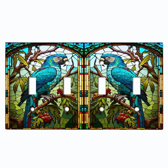 Metal Light Switch Wall Plate Outlet Cover (Printed Image of Stained Glass Parrot - Single GFI/Rocker)