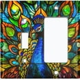 thumbnail image 1 of Metal Light Switch Wall Plate Outlet Cover (Printed Image of Stained Glass Peacock - 2 Gang Toggle/GFI Rocker), 1 of 1
