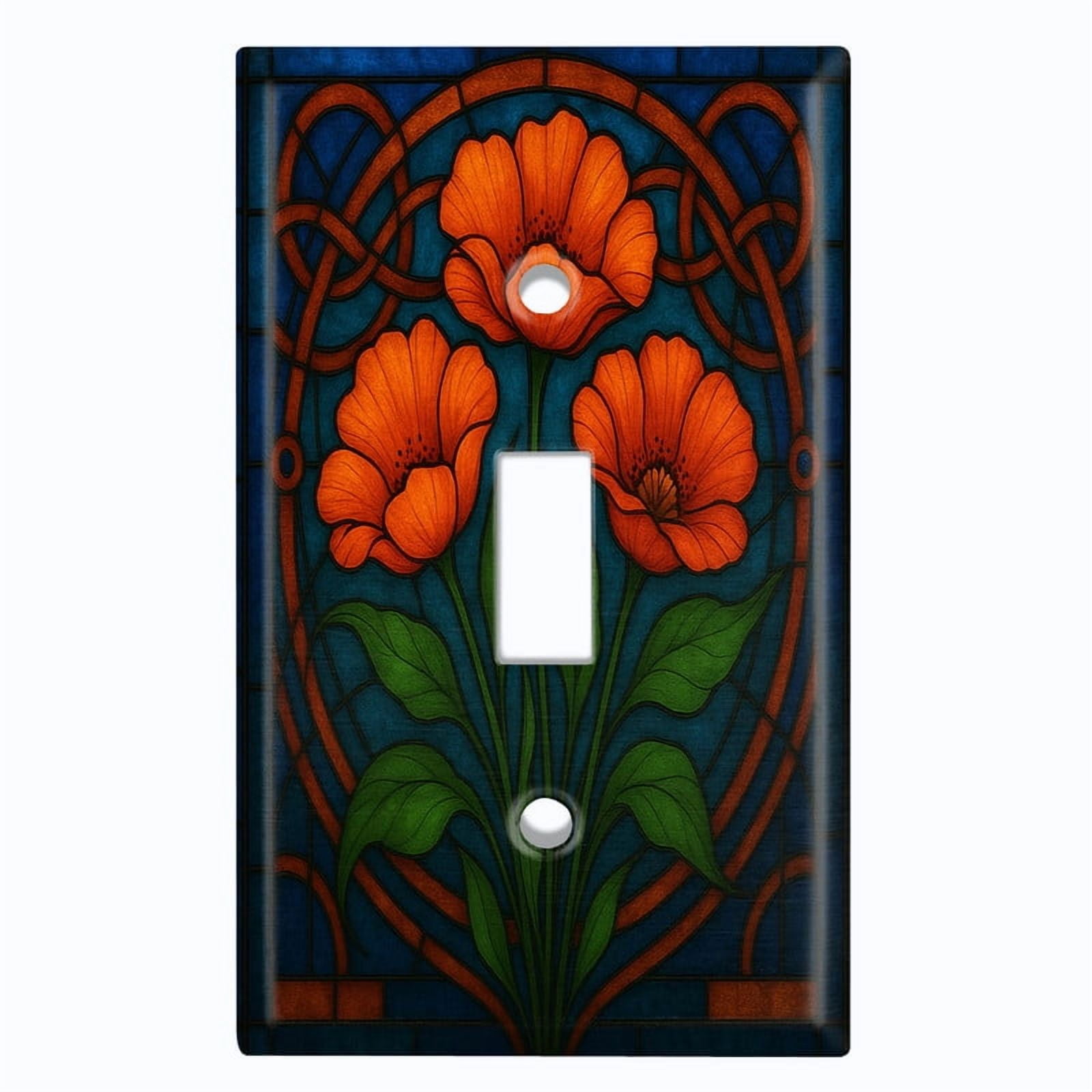 Metal Light Switch Wall Plate Outlet Cover (Printed Image of Stained Glass Poppy Flowers - Single Toggle)