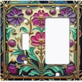 thumbnail image 1 of Metal Light Switch Wall Plate Outlet Cover (Printed Image of Stained Glass Rustic Flowers - 2 Gang Toggle/GFI Rocker), 1 of 1
