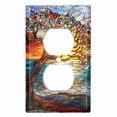 thumbnail image 1 of Metal Light Switch Wall Plate Outlet Cover (Printed Image of Stained Glass Tree with Sunset - Single Duplex), 1 of 1