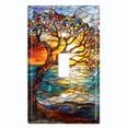 thumbnail image 1 of Metal Light Switch Wall Plate Outlet Cover (Printed Image of Stained Glass Tree with Sunset - Single Toggle), 1 of 1