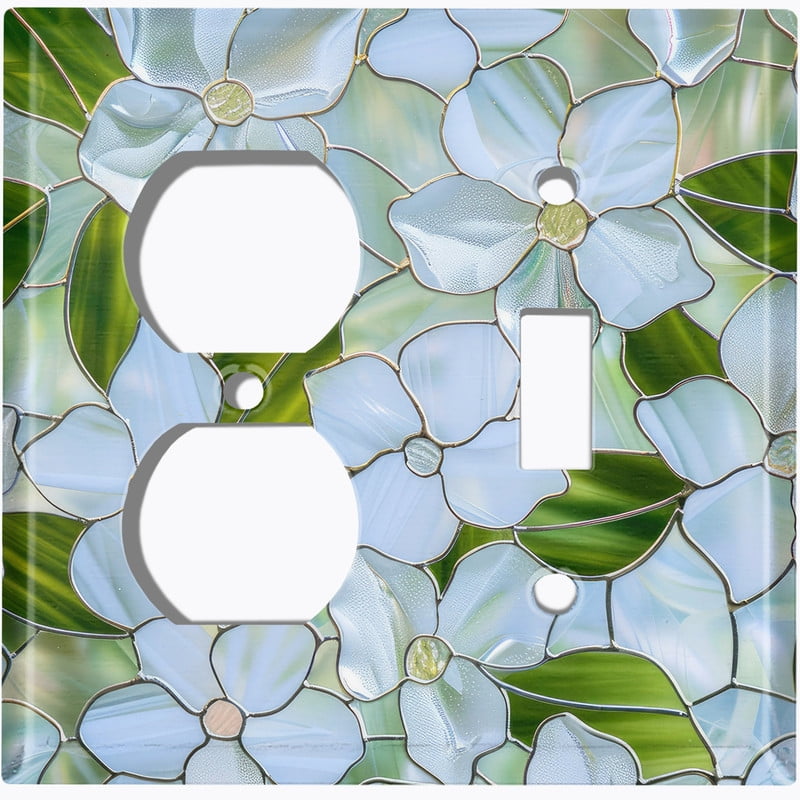 Metal Light Switch Wall Plate Outlet Cover (Printed Image of Stained Glass Tropical Flowers - 2 Gang Duplex/Toggle)