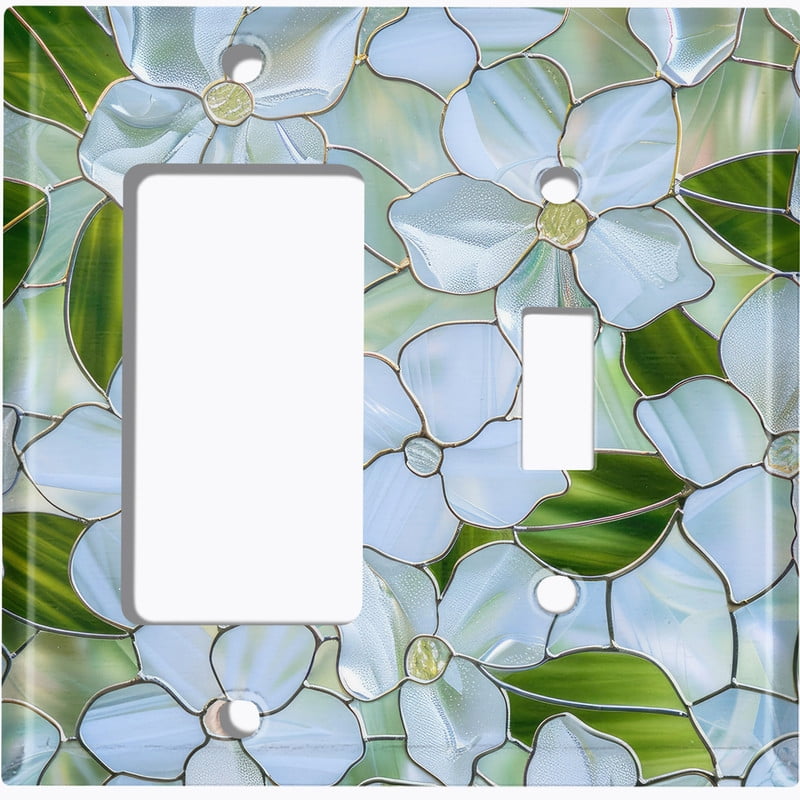 Metal Light Switch Wall Plate Outlet Cover (Printed Image of Stained Glass Tropical Flowers - 2 Gang GFI Rocker/Toggle)