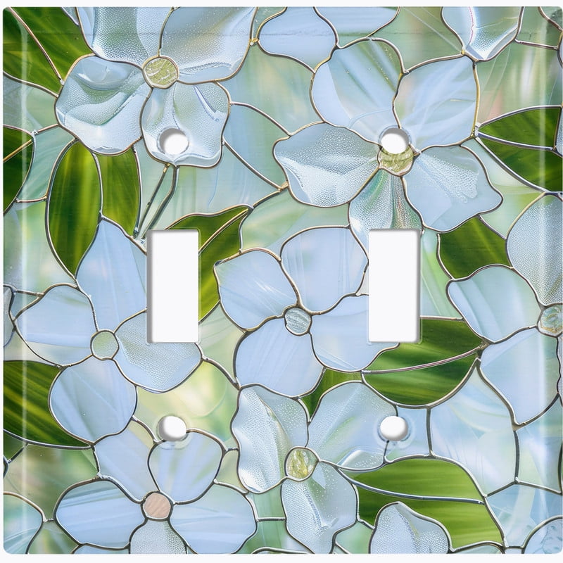 Metal Light Switch Wall Plate Outlet Cover (Printed Image of Stained Glass Tropical Flowers - Double Toggle)