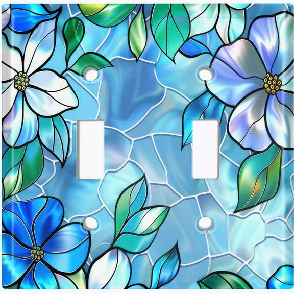 Metal Light Switch Wall Plate Outlet Cover (Printed Image of Stained Glass Tropical Flowers - Double Toggle)
