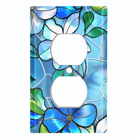 Metal Light Switch Wall Plate Outlet Cover (Printed Image of Stained Glass Tropical Flowers - Single Duplex)