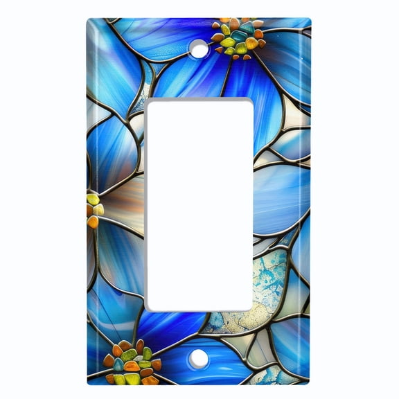 Metal Light Switch Wall Plate Outlet Cover (Printed Image of Stained Glass Tropical Flowers - Single GFI/Rocker)