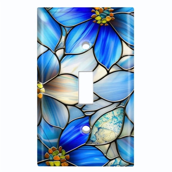 Metal Light Switch Wall Plate Outlet Cover (Printed Image of Stained Glass Tropical Flowers - Single Toggle)