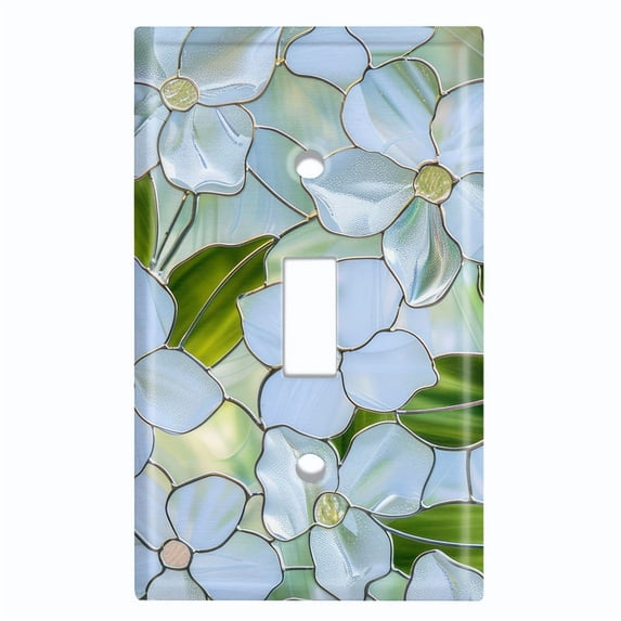 Metal Light Switch Wall Plate Outlet Cover (Printed Image of Stained Glass Tropical Flowers - Single Toggle)