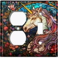 thumbnail image 1 of Metal Light Switch Wall Plate Outlet Cover (Printed Image of Stained Glass Unicorn - 2 Gang Duplex/Toggle), 1 of 1