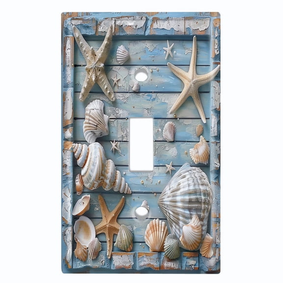 Metal Light Switch Wall Plate Outlet Cover (Printed Image of Starfish and Seashells - Single Toggle)