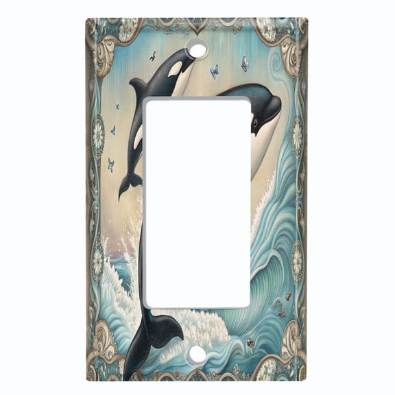 Metal Light Switch Wall Plate Outlet Cover (Printed Image of Stunning Orca Whales - Single GFI/Rocker)