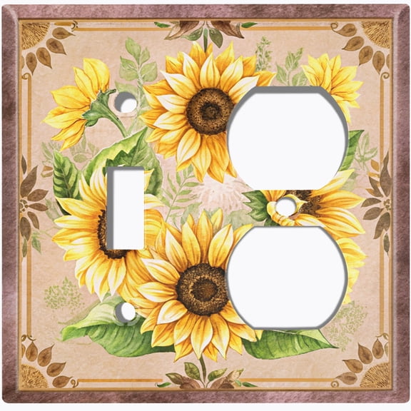 Metal Light Switch Wall Plate Outlet Cover (Printed Image of Sunflower Bouquet - 2 Gang Toggle/Duplex)