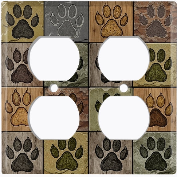 Metal Light Switch Wall Plate Outlet Cover (Printed Image of Textured Paw Prints - Double Duplex)