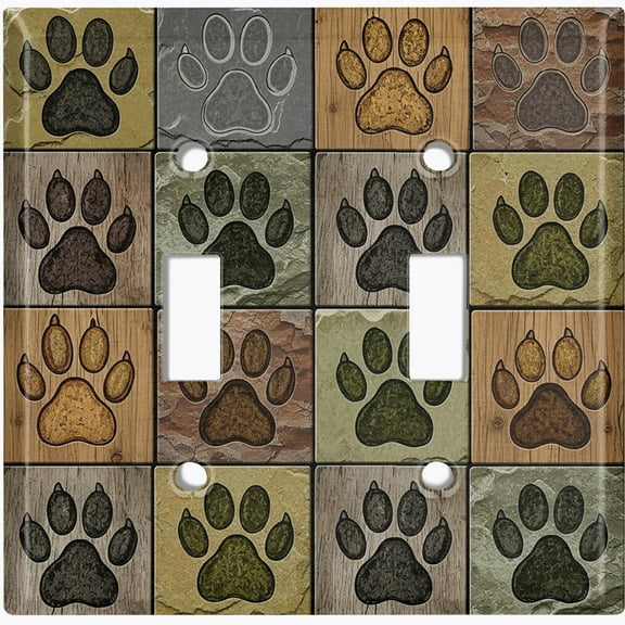 Metal Light Switch Wall Plate Outlet Cover (Printed Image of Textured Paw Prints - Double Toggle)