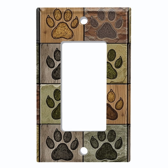 Metal Light Switch Wall Plate Outlet Cover (Printed Image of Textured Paw Prints - Single GFI/Rocker)