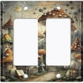 thumbnail image 1 of Metal Light Switch Wall Plate Outlet Cover (Printed Image of Tiny Mushroom Town - Double GFI/Rocker), 1 of 1
