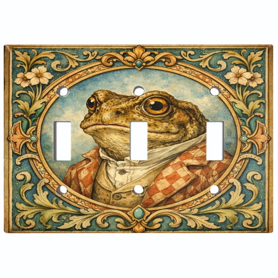 Metal Light Switch Wall Plate Outlet Cover (Printed Image of Toad Portrait - Triple Toggle)