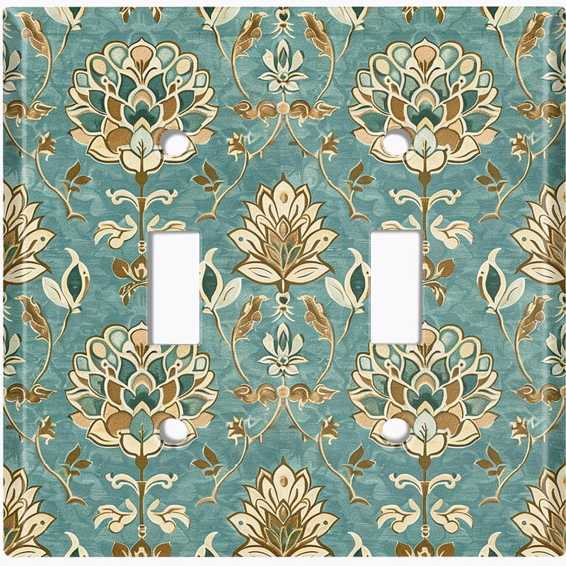 Metal Light Switch Wall Plate Outlet Cover (Printed Image of Traditional Floral - Double Toggle)