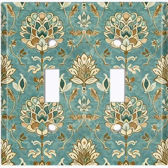 Metal Light Switch Wall Plate Outlet Cover (Printed Image of Traditional Floral - Double Toggle)