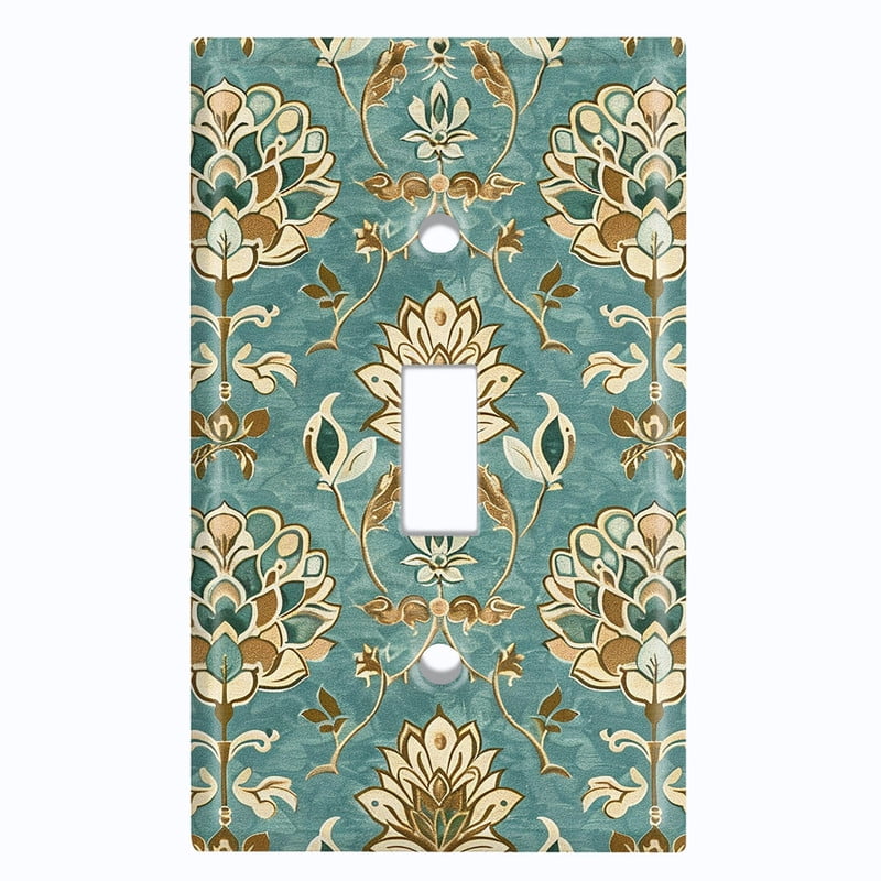Metal Light Switch Wall Plate Outlet Cover (Printed Image of Traditional Floral - Single Toggle)