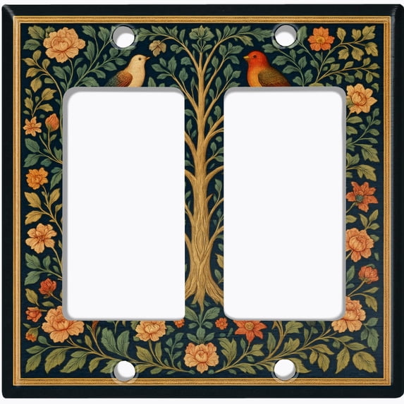 Metal Light Switch Wall Plate Outlet Cover (Printed Image of Tree of Birds - Double GFI/Rocker)