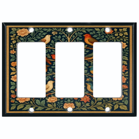 Metal Light Switch Wall Plate Outlet Cover (Printed Image of Tree of Birds - Triple GFI/Rocker)