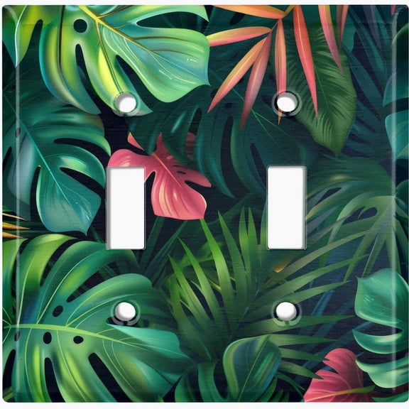 Metal Light Switch Wall Plate Outlet Cover (Printed Image of Tropical Leaves - Double Toggle)