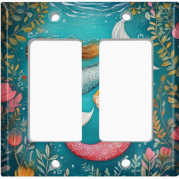 Metal Light Switch Wall Plate Outlet Cover (Printed Image of Underwater Mermaids - Double GFI/Rocker)