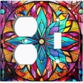 thumbnail image 1 of Metal Light Switch Wall Plate Outlet Cover (Printed Image of Vibant Stained Glass Flower - 2 Gang Duplex/Toggle), 1 of 1