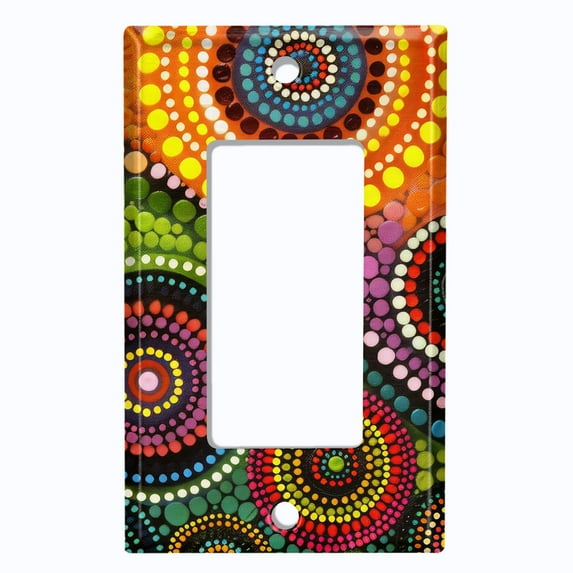 Metal Light Switch Wall Plate Outlet Cover (Printed Image of Vibrant Aboriginal Dot Painting - Single GFI/Rocker)