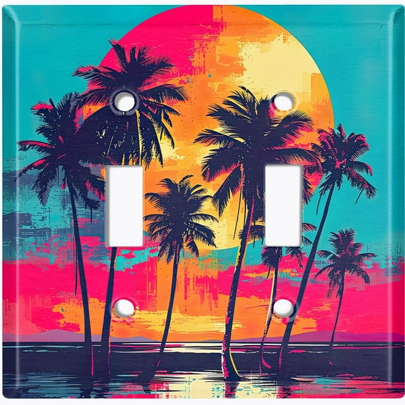 Metal Light Switch Wall Plate Outlet Cover (Printed Image of Vibrant Sky Sunset - Double Toggle)