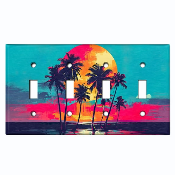Metal Light Switch Wall Plate Outlet Cover (Printed Image of Vibrant Sky Sunset - Quad Toggle)