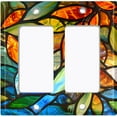 thumbnail image 1 of Metal Light Switch Wall Plate Outlet Cover (Printed Image of Vibrant Stained Glass - Double GFI/Rocker), 1 of 1