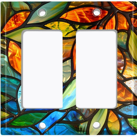 Metal Light Switch Wall Plate Outlet Cover (Printed Image of Vibrant Stained Glass - Double GFI/Rocker)
