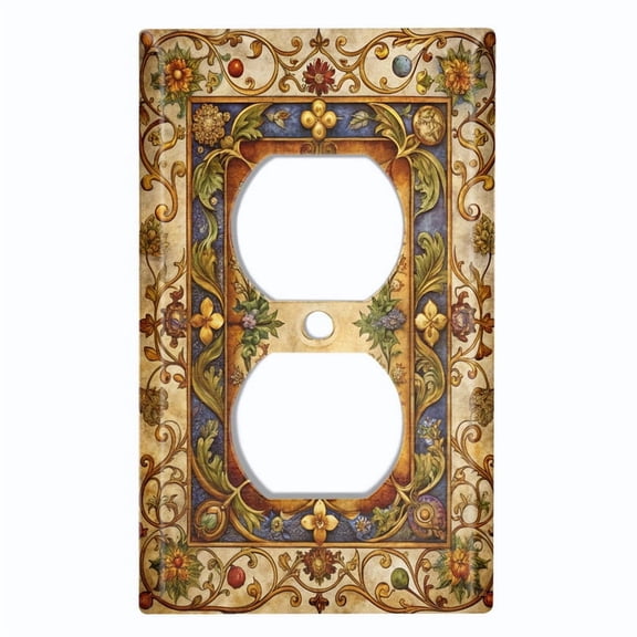 Metal Light Switch Wall Plate Outlet Cover (Printed Image of Vintage Botanical Ornate Frame - Single Duplex)
