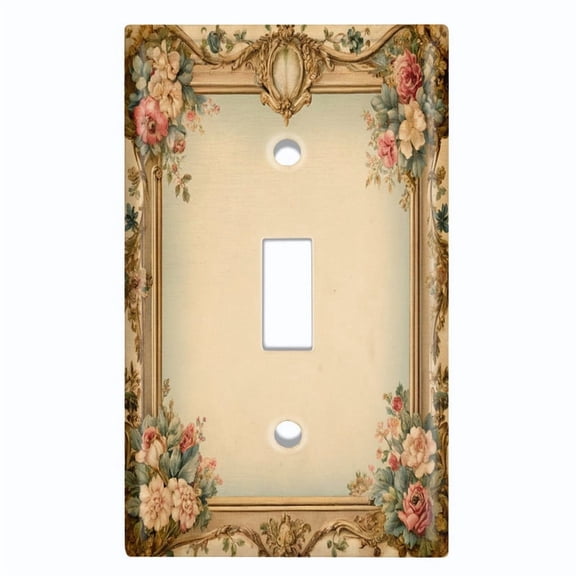 Metal Light Switch Wall Plate Outlet Cover (Printed Image of Vintage Floral Border - Single Toggle)