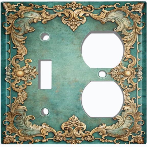 Metal Light Switch Wall Plate Outlet Cover (Printed Image of Vintage Floral Frame - 2 Gang Toggle/Duplex)
