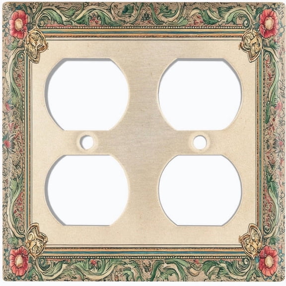 Metal Light Switch Wall Plate Outlet Cover (Printed Image of Vintage Floral Frame - Double Duplex)