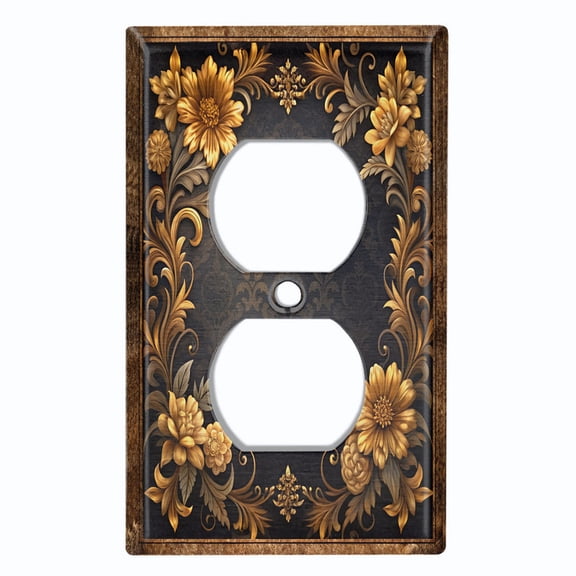 Metal Light Switch Wall Plate Outlet Cover (Printed Image of Vintage Floral Frame - Single Duplex)