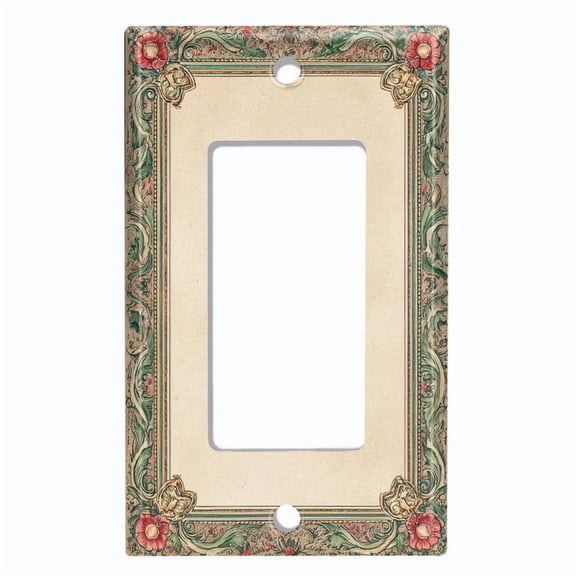 Metal Light Switch Wall Plate Outlet Cover (Printed Image of Vintage Floral Frame - Single GFI/Rocker)