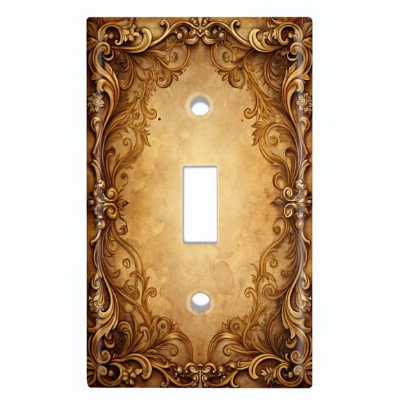 Metal Light Switch Wall Plate Outlet Cover (Printed Image of Vintage Floral Frame - Single Toggle)