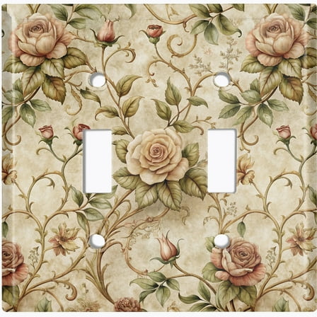 Metal Light Switch Wall Plate Outlet Cover (Printed Image of Vintage Floral Pattern - Double Toggle)