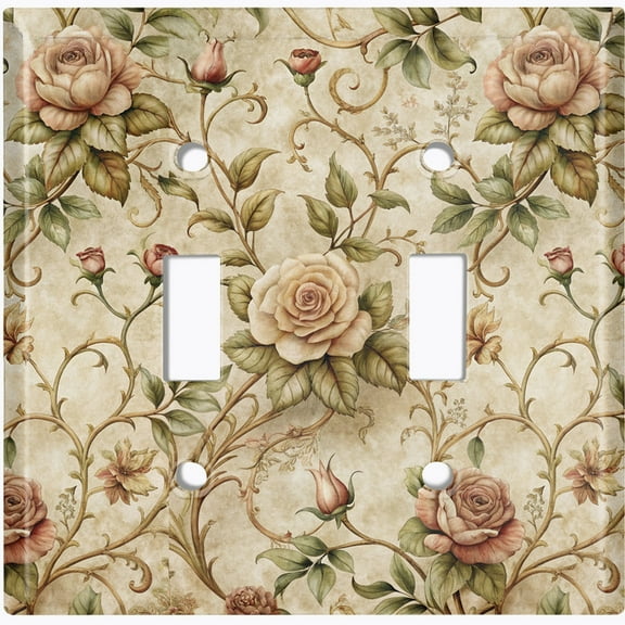 Metal Light Switch Wall Plate Outlet Cover (Printed Image of Vintage Floral Pattern - Double Toggle)