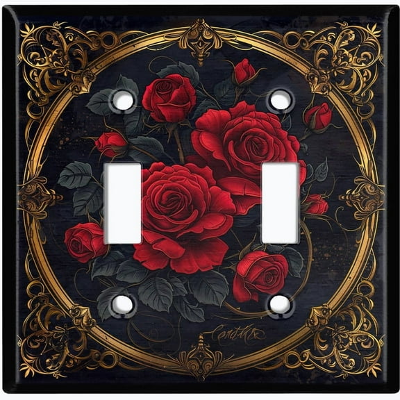 Metal Light Switch Wall Plate Outlet Cover (Printed Image of Vintage Framed Rose - Double Toggle)