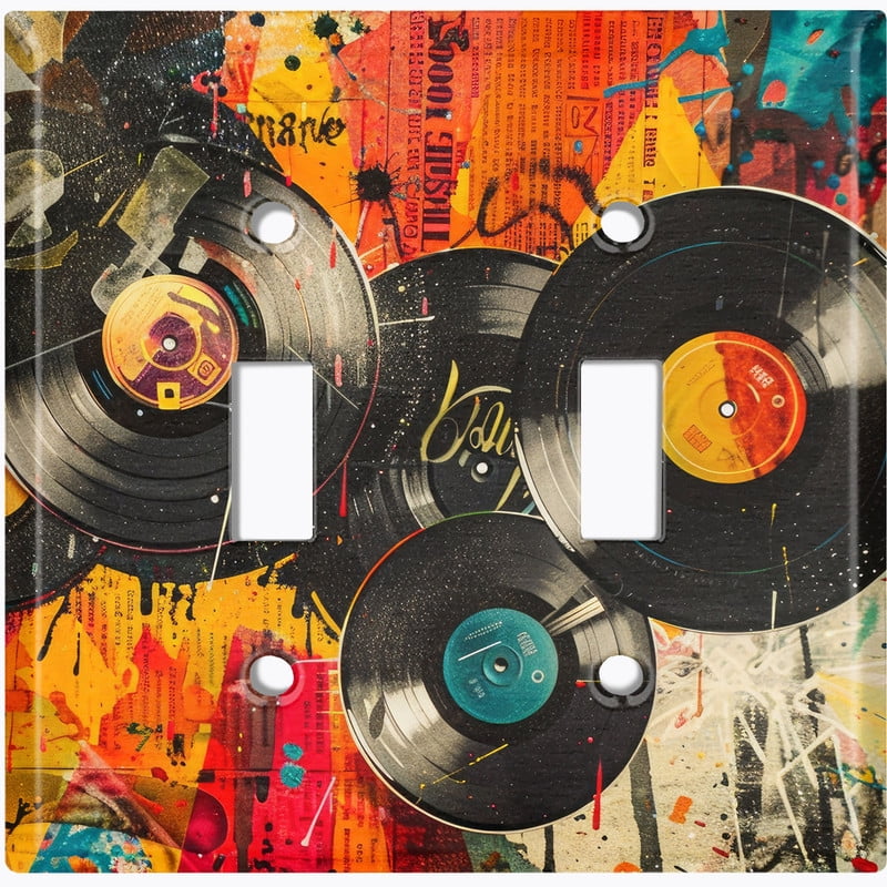 Metal Light Switch Wall Plate Outlet Cover (Printed Image of Vinyl Record Vintage Pop Art - Double Toggle)